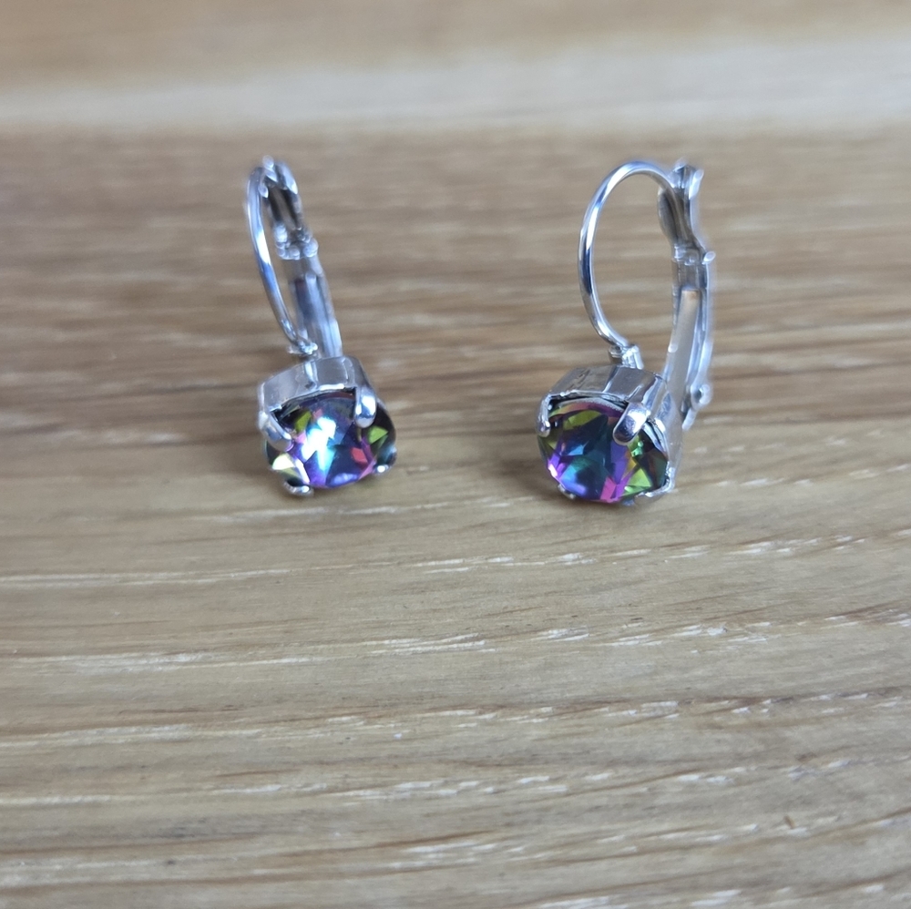 Rhodium Lever Back Drop Earrings, Volcano Crystals, Hand Crafted - Picture 5 of 14